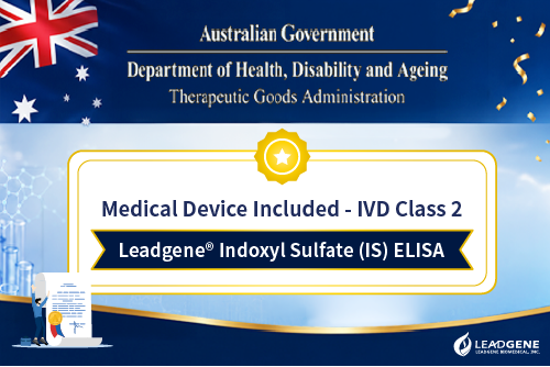 Leadgene® Indoxyl Sulfate (IS) ELISA Kit Receives TGA Approval as an IVD Product in Australia